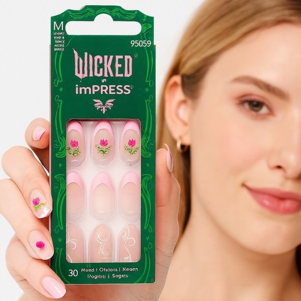 Wicked x imPRESS Medium French Tip Press On Nails Pink Flower 30 Count 97-14